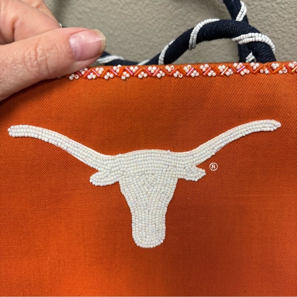 Texas Longhorns Beaded Mini Tote with Navy Drawstring Pouch. - Picture 6 of 7